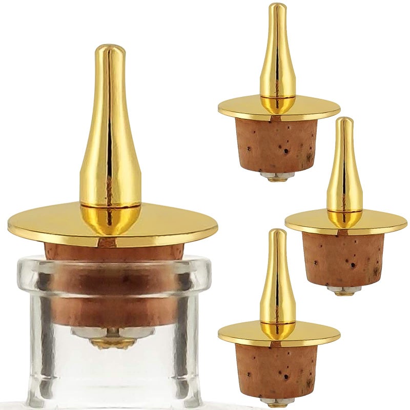 LINALL Bitter Bottles Pourer - Set of 4 pcs 20mm Diameter Gold Dasher Top with Cork Base (Gold) - Image 1